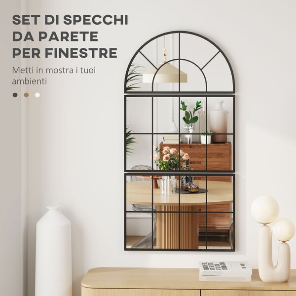 HOMCOM Specchio da Parete ad Arco Stile Finestra per Camera da Letto e Ingresso, 76x43 cm, Nero