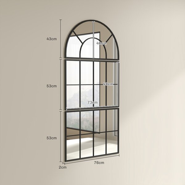 HOMCOM Specchio da Parete ad Arco Stile Finestra per Camera da Letto e Ingresso, 76x43 cm, Nero