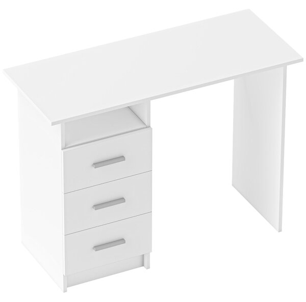 HOMCOM Scrivania Moderna in Legno con 3 Cassetti e Ripiano Aperto, 100x40x75 cm, Bianca