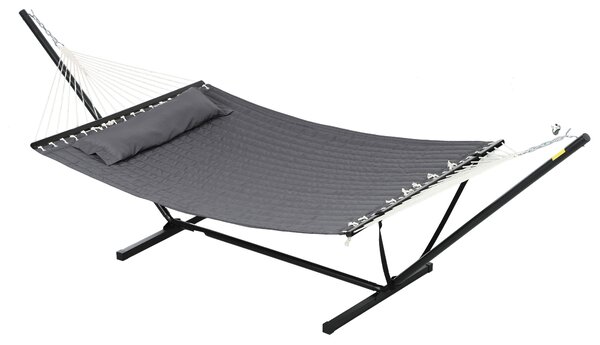 Outsunny Amaca da Giardino Portatile con Cuscino Integrato, in Cotone, Poliestere e Acciaio, 368x93x110 cm, Grigio Scuro