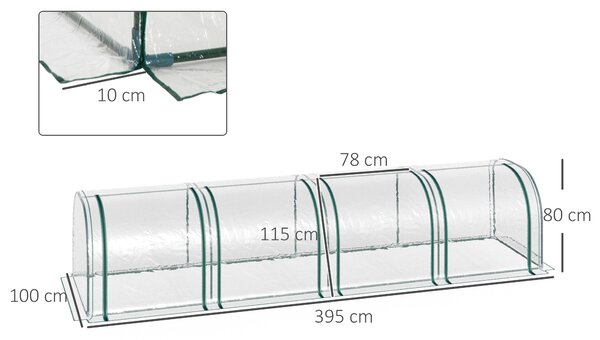 Outsunny Serra a Tunnel in Acciaio con 4 Porte a Cernierae, PVC Impermeabile e Anti UV, 395x100x80 cm, Verde scuro | Aosom Italy