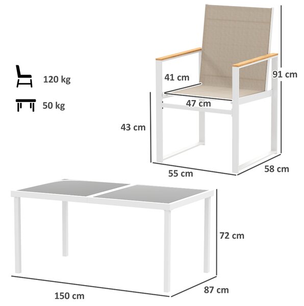 Outsunny Set da Giardino con Tavolo da Pranzo in Vetro Rettangolare e 4 Sedie con Braccioli, Multicolore