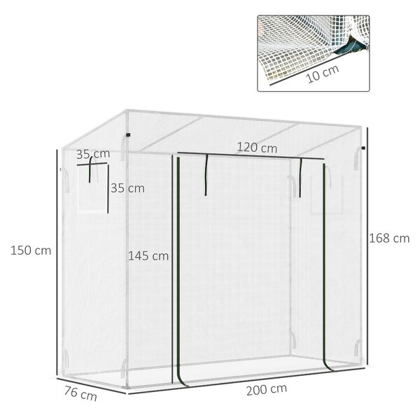 Outsunny Serra da Giardino con Porta Avvolgibile e Bordi Estesi, in Acciaio e PVC Impermeabile, 200x76x168 cm, Bianco | Aosom Italy