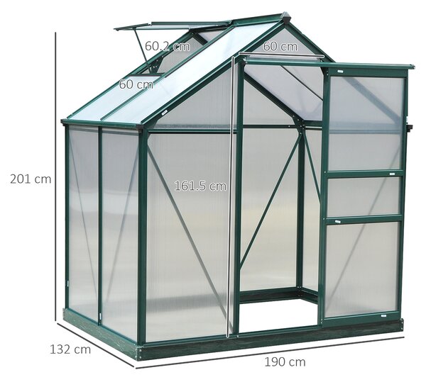 Outsunny Serra da Giardino con Grondaia, Finestra e Porta Scorrevole, in Policarbonato Anti UV, 190x132x201cm, Verde Scuro | Aosom Italy