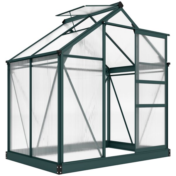 Outsunny Serra da Giardino con Grondaia, Finestra e Porta Scorrevole, in Policarbonato Anti UV, 190x132x201cm, Verde Scuro | Aosom Italy
