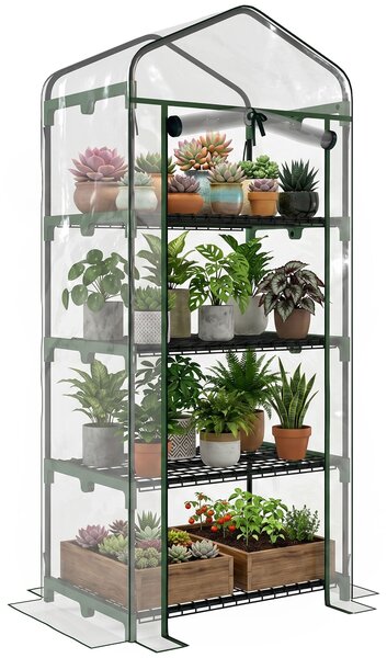 Outsunny Serra per Orto Verticale con Porta avvolgibile, 4 Ripiani e Copertura in PVC Trasparente, 70x50x160cm, Verde scuro | Aosom Italy