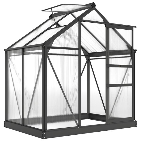 Outsunny Serra da Giardino con Grondaia, Finestra e Porta Scorrevole, in Policarbonato Anti UV, 190x132x201cm, Grigio | Aosom Italy