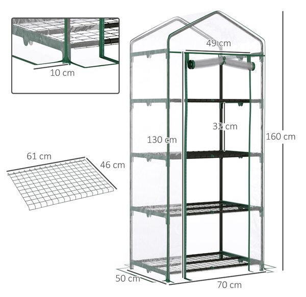 Outsunny Serra per Orto Verticale con Porta avvolgibile, 4 Ripiani e Copertura in PVC Trasparente, 70x50x160cm, Verde scuro | Aosom Italy