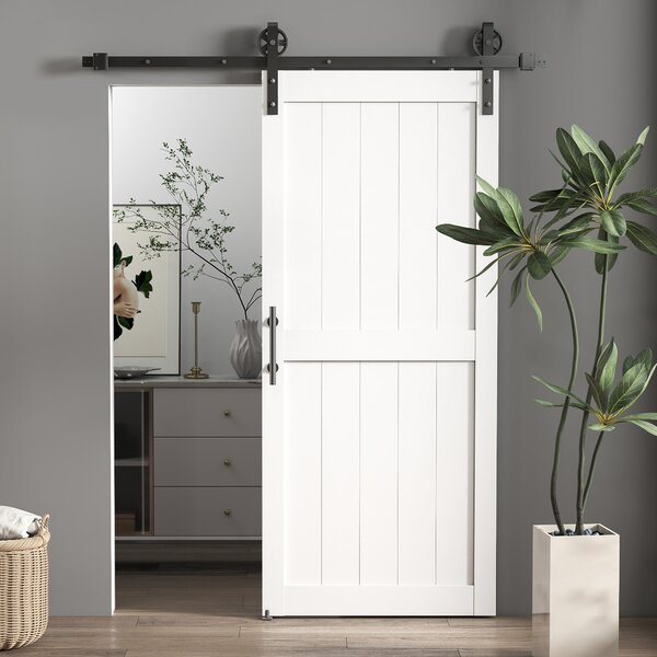 HOMCOM Porta Scorrevole in Stile Country con Binario e Maniglia, in Legno e Acciaio, 183x0.6x4 cm, Bianco e Nero | Aosom Italy