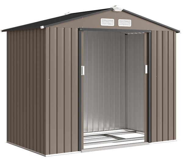 Outsunny Casetta da Giardino in Metallo con Prese d'Aria e Doppia Porta Scorrevole, 2.1x1.3m, Marrone | Aosom Italy