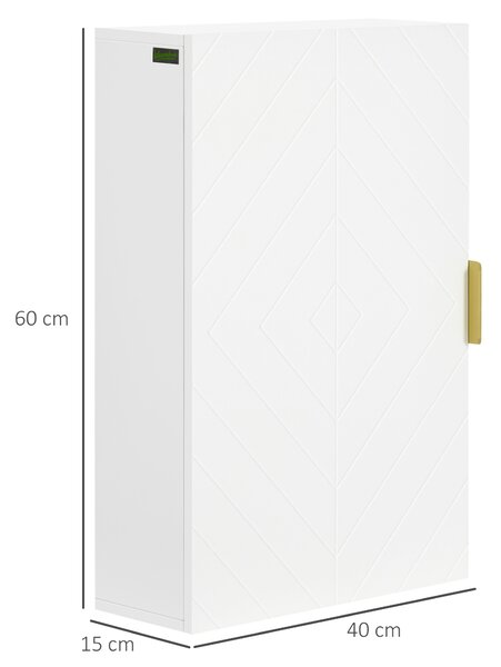 Kleanking Armadietto Bagno a Muro con Anta Decorata, Maniglia Dorata e Ripiani Regolabili, 40x15x60 cm, Bianco | Aosom Italy