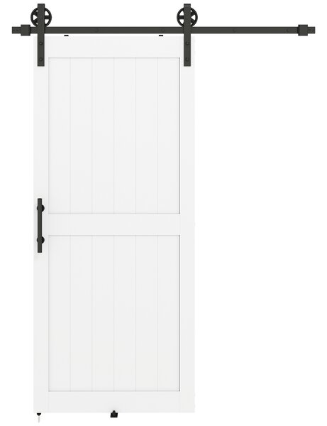 HOMCOM Porta Scorrevole in Stile Country con Binario e Maniglia, in Legno e Acciaio, 183x0.6x4 cm, Bianco e Nero | Aosom Italy