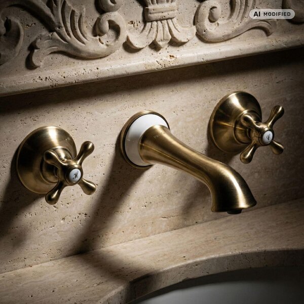PaulGurkes Lavabo Rubinetto per vasca da bagno Antico 3 fori Retro Bronzo Ottone