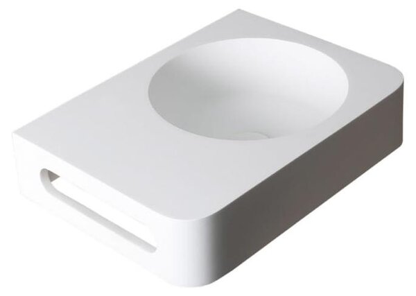 Lavabo da appoggio in pietra Kronenbach, 45 x 33 cm, con posizionamento del lavabo a destra, senza foro per rubinetto, dotato di supporto per asciugamani