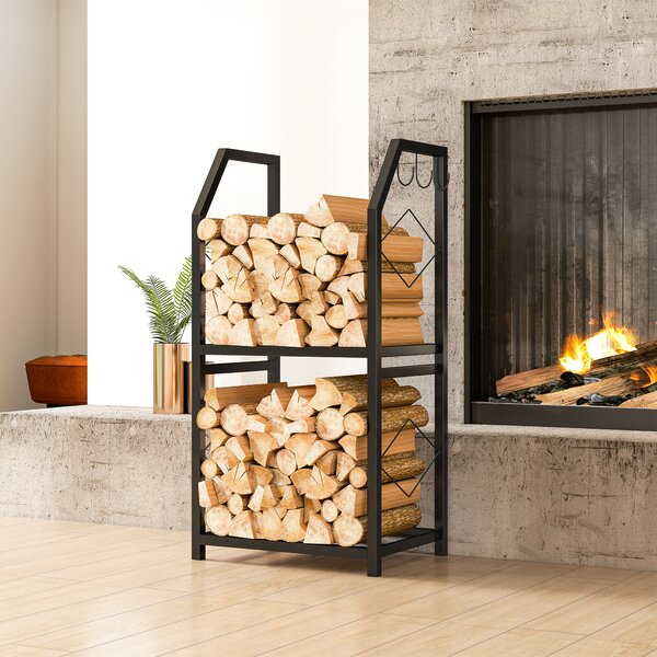 Outsunny Portalegna da Esterno e Interno a 2 Livelli con 3 Ganci Laterali in Acciaio, 41x30x81 cm, Nero | Aosom Italy