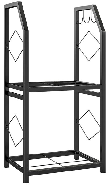 Outsunny Portalegna da Esterno e Interno a 2 Livelli con 3 Ganci Laterali in Acciaio, 41x30x81 cm, Nero | Aosom Italy