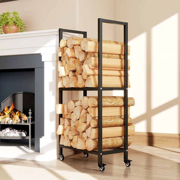 Outsunny Portalegna da Esterno e Interno a Due Livelli con Ruote in Acciaio Rinforzato, 60x30x119 cm, Nero | Aosom Italy