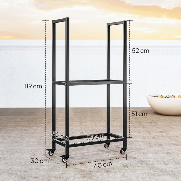 Outsunny Portalegna da Esterno e Interno a Due Livelli con Ruote in Acciaio Rinforzato, 60x30x119 cm, Nero | Aosom Italy