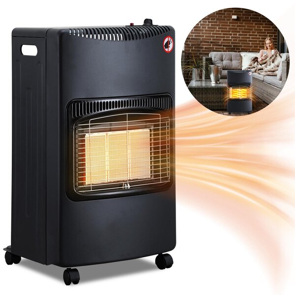Ikodm, stufa a gas portatile da 4,2 kW, pieghevole, riscaldatore a gas a infrarossi per GPL, accensione piezoelettrica, 5 ruote, set europeo