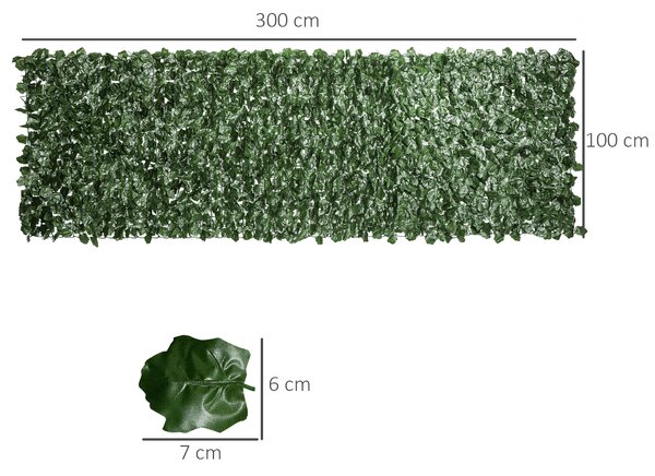 Outsunny Rotolo di Siepe Finta per Balcone e Giardino in PE con Foglie di Edera, 300x100 cm, Verde Scuro | Aosom Italy