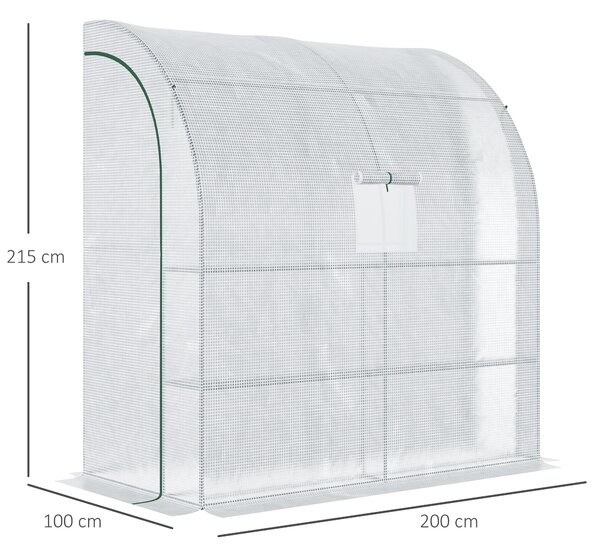 Outsunny Serra Addossata a 3 Livelli con Porte e Finestre Avvolgibili, in PE e Acciaio, 200x100x215 cm, Verde e Bianco | Aosom Italy