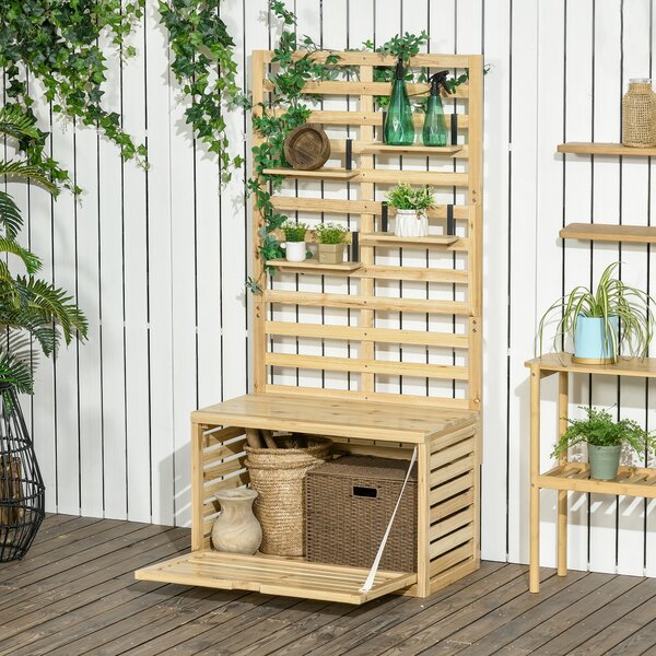 Outsunny Cassapanca da Giardino con Traliccio e 4 Ripiani in Legno con Chiusura Magnetica, 80x45x160 cm | Aosom Italy