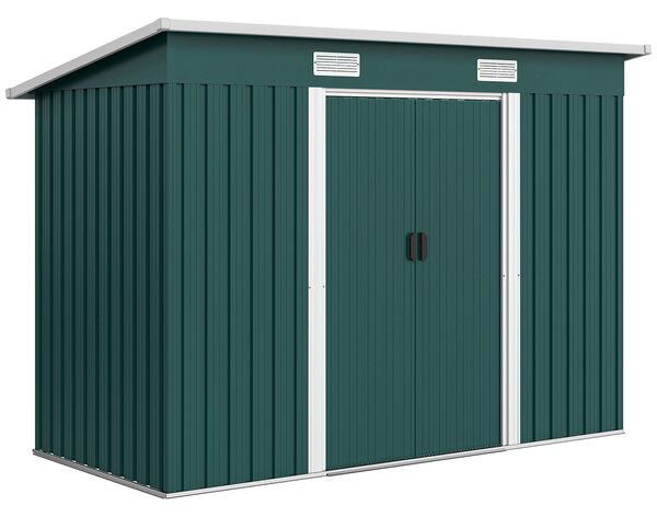 Outsunny Casetta da Giardino con Porte Scorrevoli Doppie e 2 Prese d'Aria, Capanno Attrezzi in Acciaio 272 x 134 cm, Verde | Aosom Italy