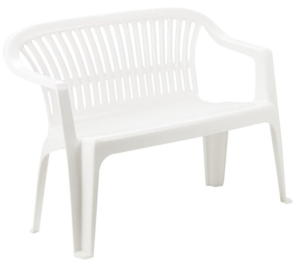 Diva - Panchina da giardino in resina bianca. Panchina da esterno 2 posti monoblocco impilabile. 114x55x82H cm