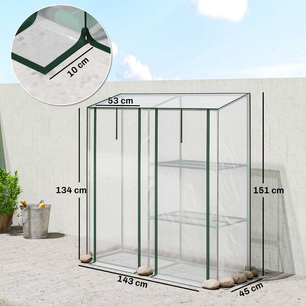 Outsunny Serra Verticale a 2 Sezioni con 3 Ripiani, in Plastica e Acciaio, 143x45x151 cm, Verde Scuro e Trasparente | Aosom Italy