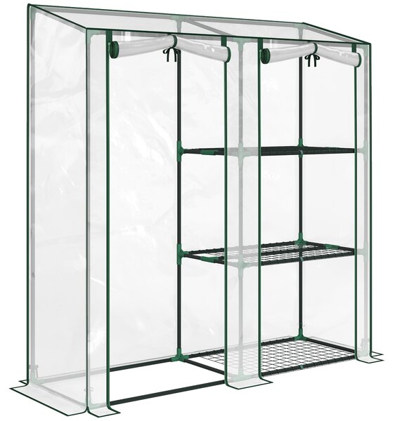 Outsunny Serra Verticale a 2 Sezioni con 3 Ripiani, in Plastica e Acciaio, 143x45x151 cm, Verde Scuro e Trasparente | Aosom Italy