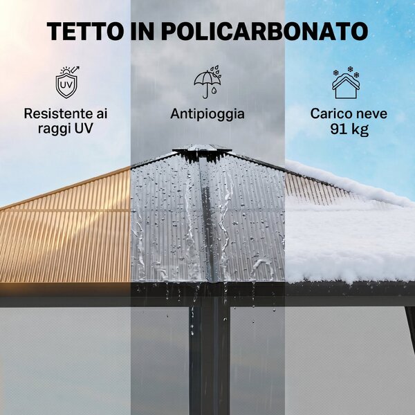 Outsunny Gazebo Esterno con Tetto Rigido, 3x3 m, Grigio Scuro | Aosom Italy