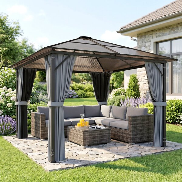 Outsunny Gazebo Esterno con Tetto Rigido, 3x3 m, Grigio Scuro | Aosom Italy