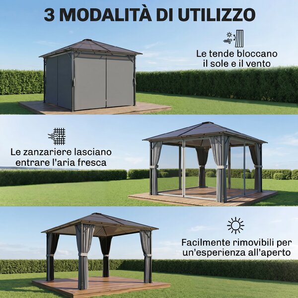 Outsunny Gazebo Esterno con Tetto Rigido, 3x3 m, Grigio Scuro | Aosom Italy