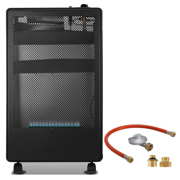 Stufa a gas portatile ISOISL Blue Flame, 2200 W/3800 W, con regolatore di pressione e tubo flessibile, 5 ruote girevoli, inclusi 2 adattatori EU