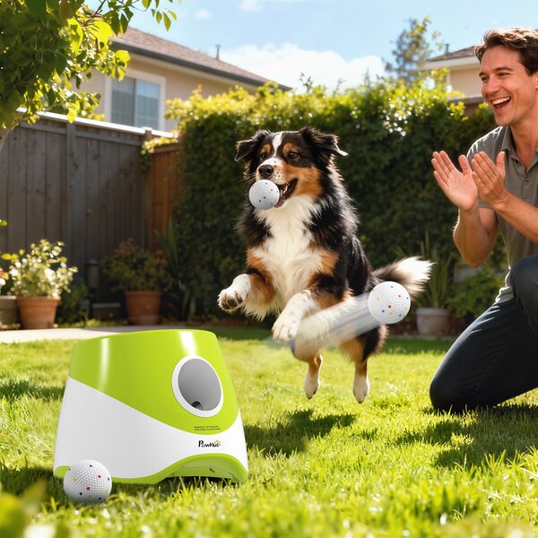 Lanciatore Automatico di Palline per Cani di Piccola e Media Taglia 2200 mAh con 3 Palline 3 Distanze Regolabili Verde