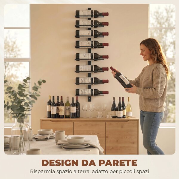 HOMCOM Portabottiglie da Parete per 8 Bottiglie, Vino Cucina e Sala da Pranzo, Nero | Aosom Italy