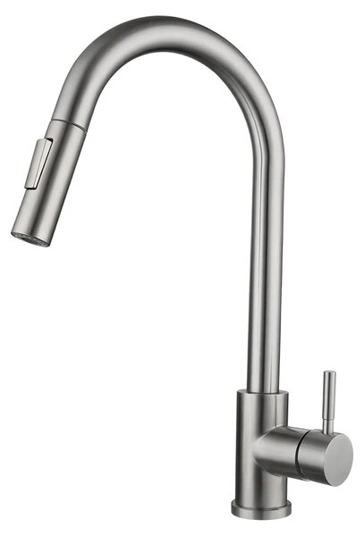 Miscelatore da cucina – Rubinetto estraibile – Acciaio inossidabile 304 – Girevole a 360° – Cartuccia in Vetroceramica – Grigio argento