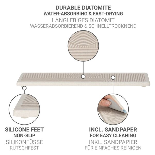 Tappetino scolapiatti beige in diatomite 30x8 cm Damon – Wenko