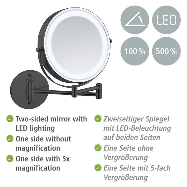 Specchio per make-up con illuminazione/con ingrandimento (con ingrandimento 5x) ø 25,5 cm Lumi – Wenko