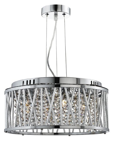 Lampadario Contemporaneo Elisa Acciaio Cromo Vetro 4 Luci G9