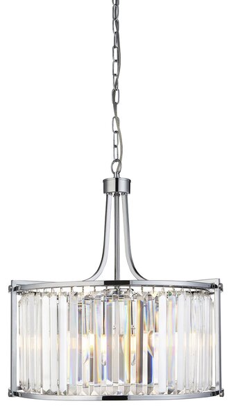 Lampadario Tondo Contemporaneo Victoria Acciaio Cromo Vetro 5 Luci E27