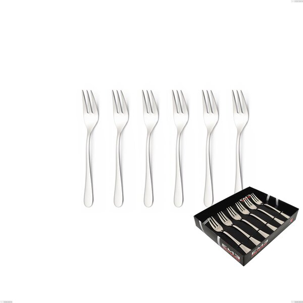 Confezione vetrina 6 pezzi forchettine dolce Beta, 18.10 (AISI304), spessore 4mm, finitura inox lucido a specchio