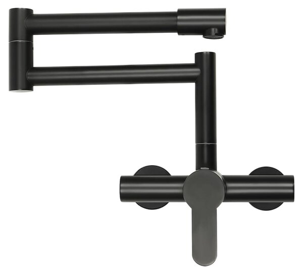 Rubinetto da cucina pieghevole - Rubinetto da cucina da parete, a 2 fori - Rotazione a 360° - Solo acqua fredda - Attacco G1/2 - Distanza tra i fori: 15 cm - Colore: nero