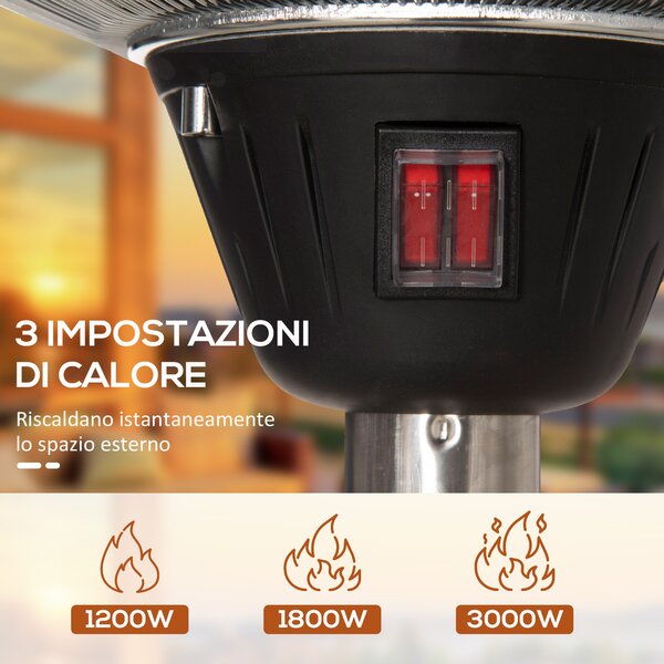 Outsunny Fungo Riscaldante da Esterno con 3 Temperature e Altezza Regolabile in Acciaio e Alluminio, Argento|Aosom