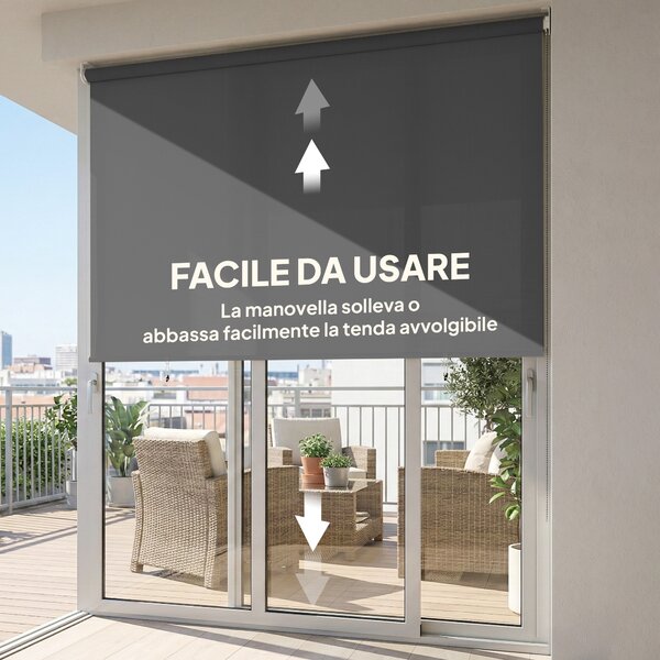 Outsunny Tenda a Rullo Avvolgibile in Poliestere Anti-UV con Catenella, 240x160 cm, Grigio Scuro | Aosom Italy
