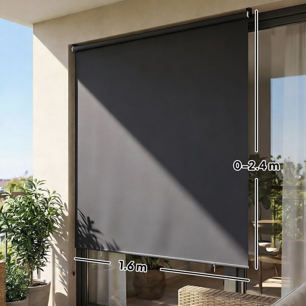 Outsunny Tenda a Rullo Avvolgibile in Poliestere Anti-UV con Catenella, 240x160 cm, Grigio Scuro | Aosom Italy