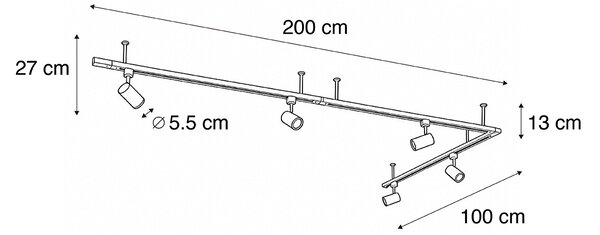 Sistema di illuminazione su binario a sospensione moderno con 5 faretti bianchi monofase - Iconic Jeana