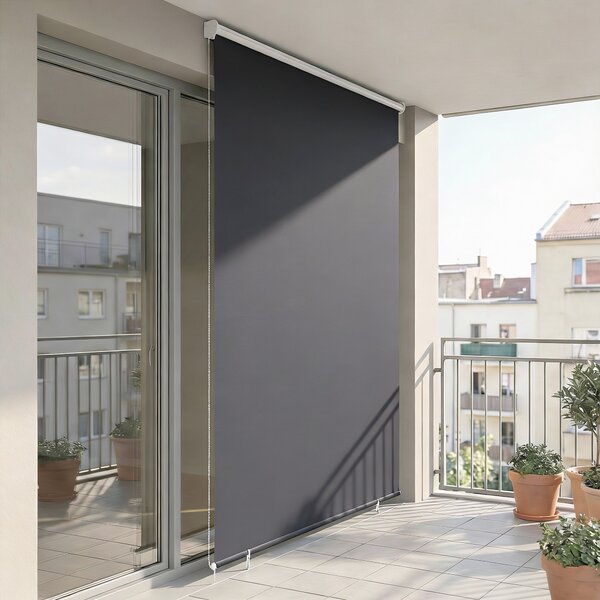 Outsunny Tenda a Rullo Avvolgibile in Poliestere Anti-UV con Catenella, 240x160 cm, Grigio Scuro | Aosom Italy