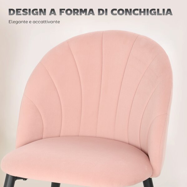 HOMCOM Set 2 Sedie da Pranzo Imbottite con Schienale a Conchiglia in Velluto, 52x55x79 cm, Rosa | Aosom Italy