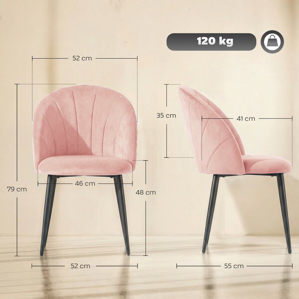 HOMCOM Set 2 Sedie da Pranzo Imbottite con Schienale a Conchiglia in Velluto, 52x55x79 cm, Rosa | Aosom Italy